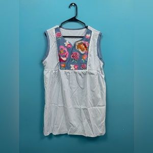 Blue & White Stripe Crochet Floral Dress